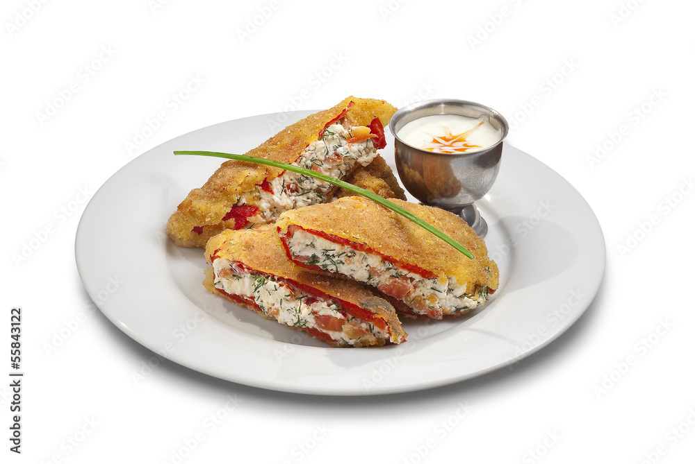 Fried peppers with sauce