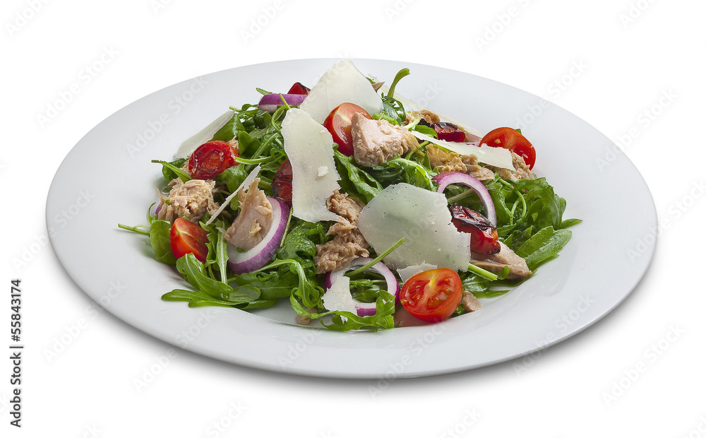 Healthy tuna salad with vegetables and parmesan