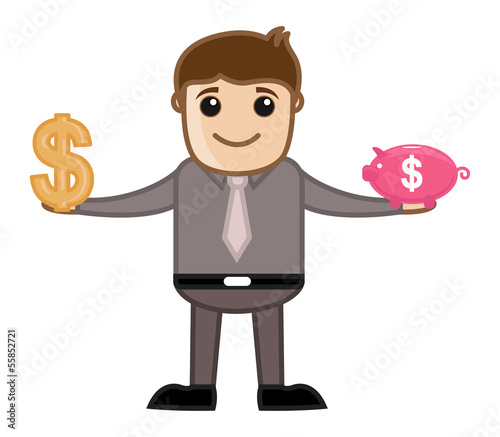 Saving in Piggy Bank - Business Cartoon