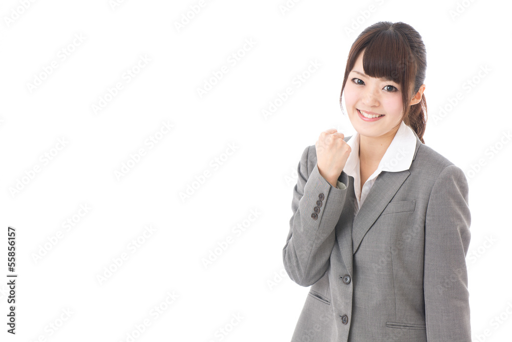young businesswoman cheering on white background young businesswoman cheering on white background