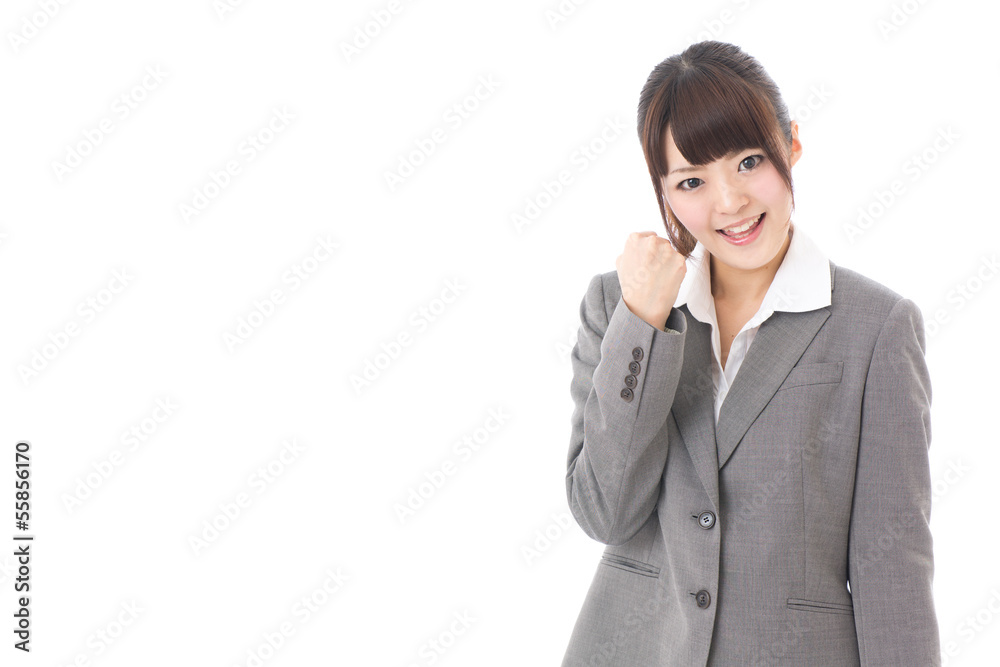 young businesswoman cheering on white background young businesswoman cheering on white background