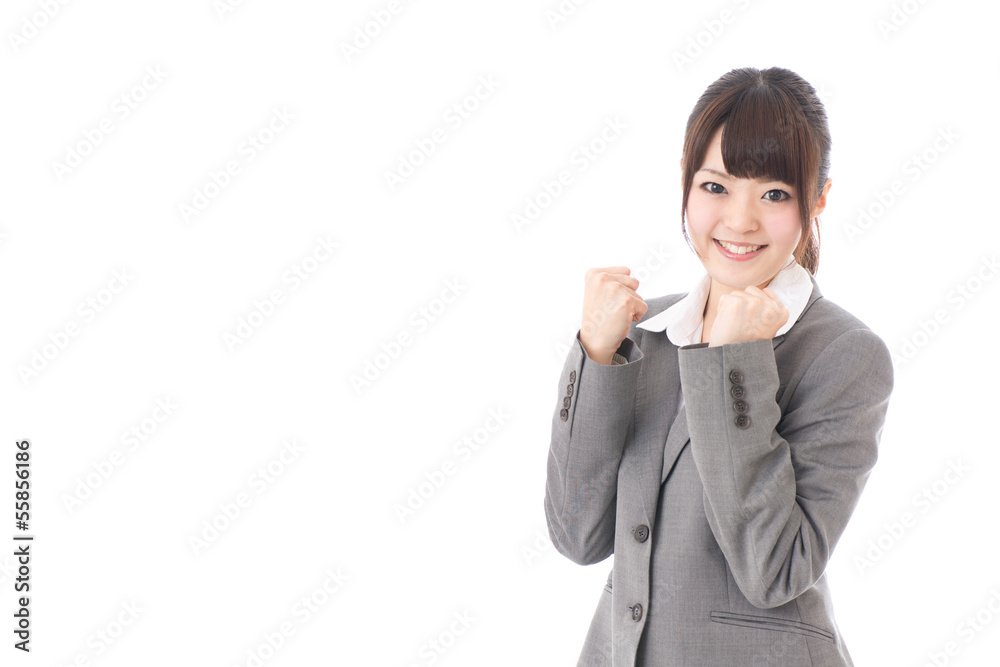 young businesswoman cheering on white background young businesswoman cheering on white background