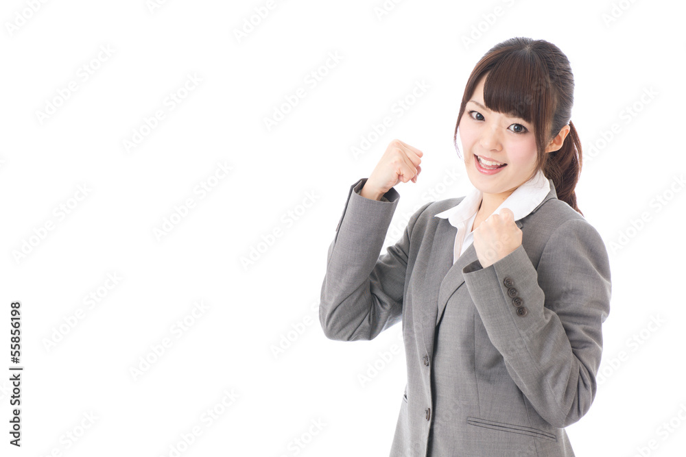 young businesswoman cheering on white background young businesswoman cheering on white background