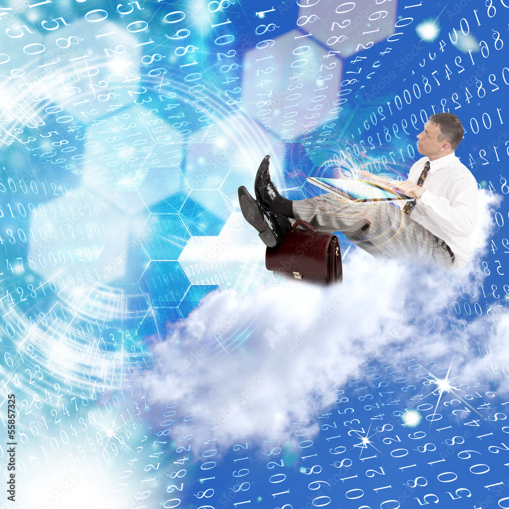 Businessman on the cloud. Internet concept