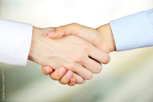 Business handshake on bright background