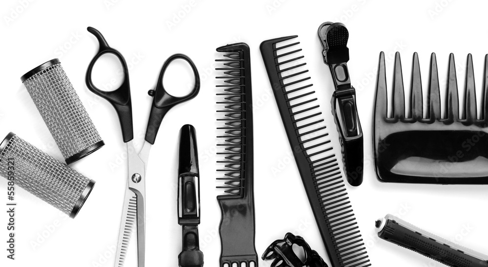 Professional hairdresser tools isolated on white Professional hairdresser tools isolated on white