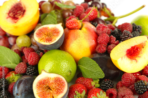 Fototapeta Naklejka Na Ścianę i Meble -  Assortment of juicy fruits and berries, close-up