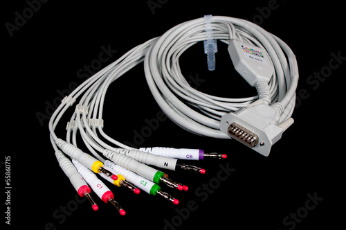 ECG cable isolated on black in studio