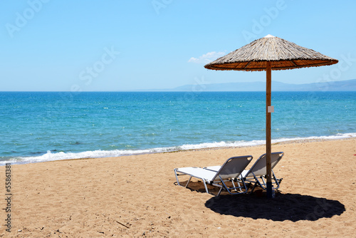 Fototapeta Naklejka Na Ścianę i Meble -  The beach at modern luxury hotel, Peloponnes, Greece