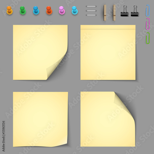 Yellow notice papers with elements for attaching paper