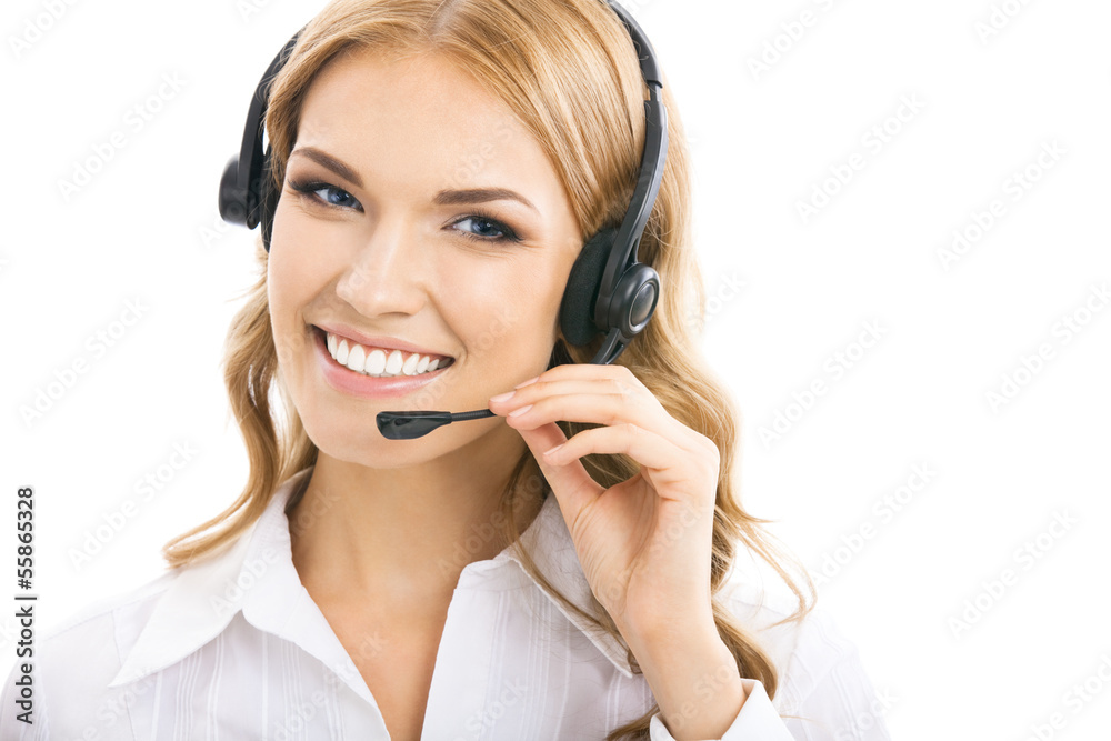 Support phone operator in headset, isolated Support phone operator in headset, isolated