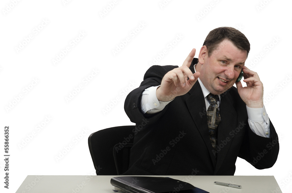 Portrait of office businessman using cell phone Portrait of office businessman using cell phone