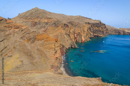 Cliffs rocks and ocean bay beach, Madeira island, Portugal