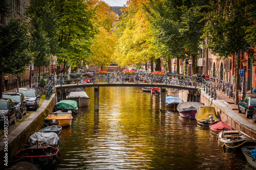 Canvas Print Canal in Amsterdam