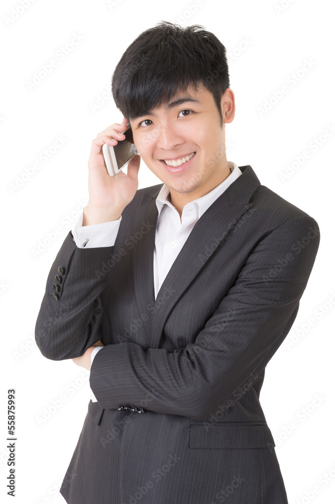 Happy smiling businessman use cellphone Happy smiling businessman use cellphone