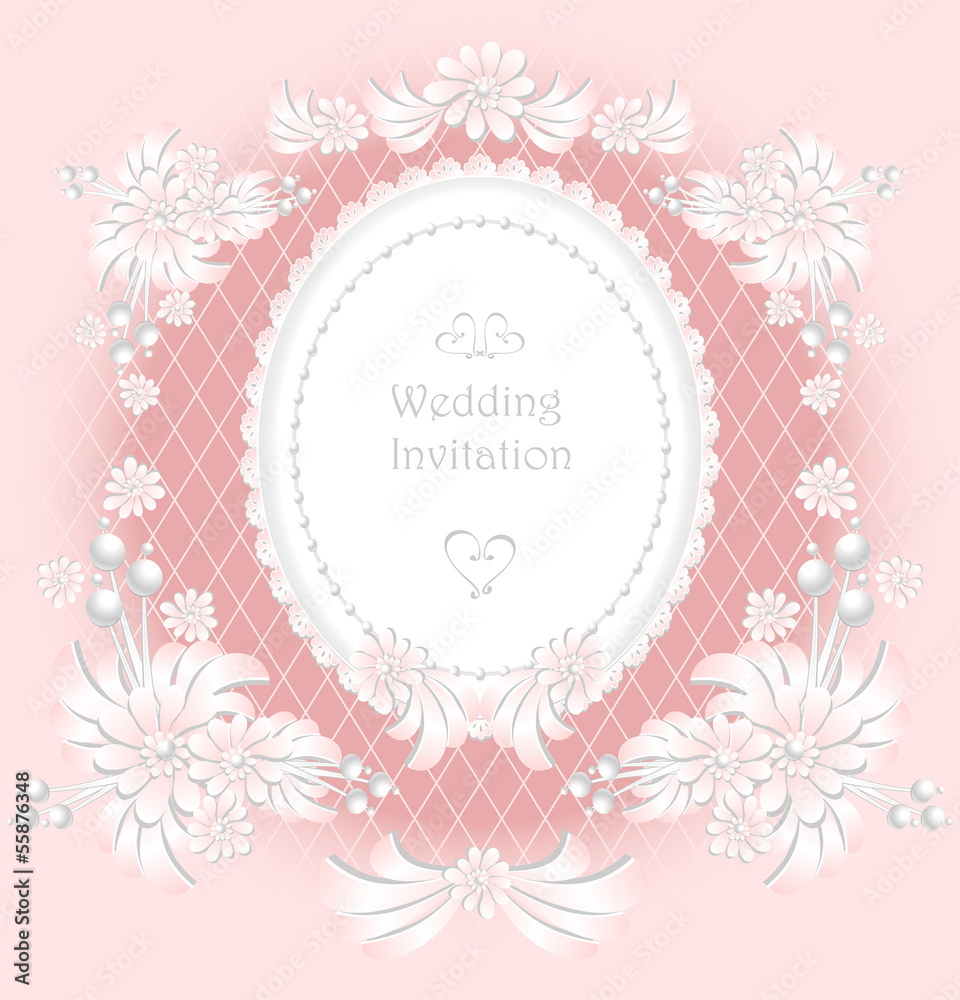 Wedding invitation or congratulation with pearls flowers retro Wedding invitation or congratulation with pearls flowers retro