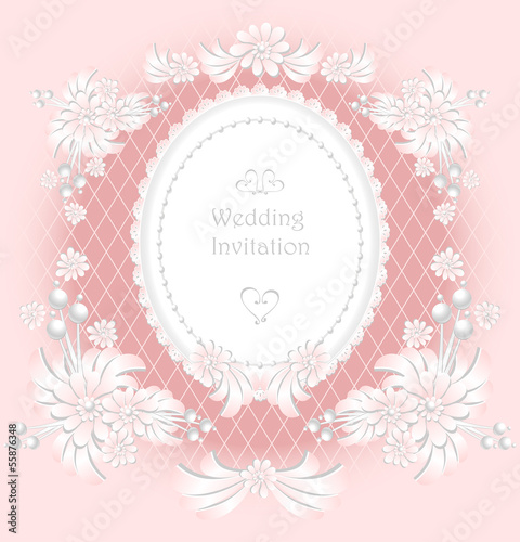 Wedding invitation or congratulation with pearls flowers retro