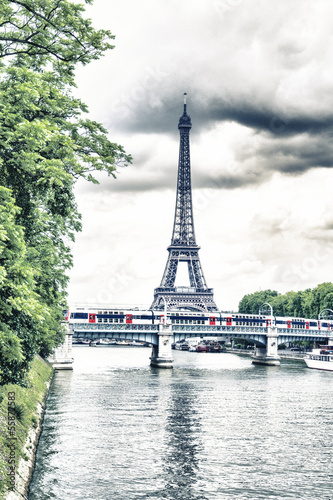 Tower Eiffel and Metro reflex on the Seine river