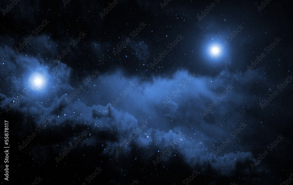 Space background with big blue nebula.