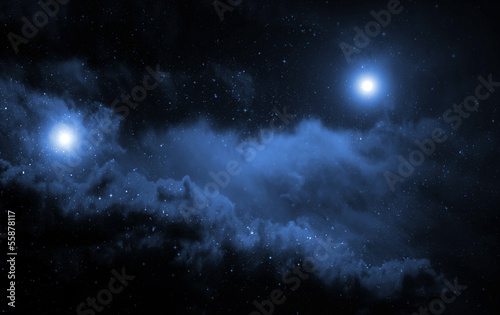 Space background with big blue nebula.