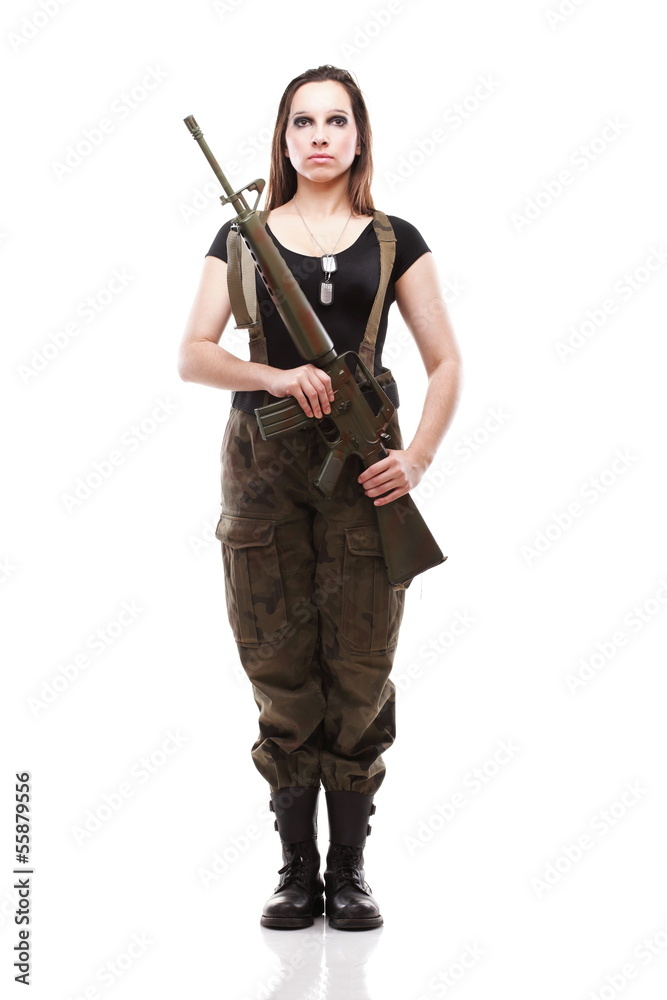 Army Woman With Gun - Beautiful woman with rifle plastic Army Woman With Gun - Beautiful woman with rifle plastic