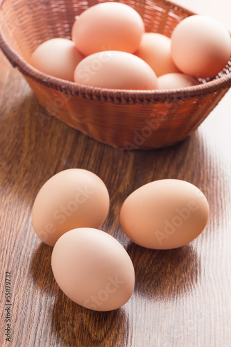 Chicken  eggs on wooden background