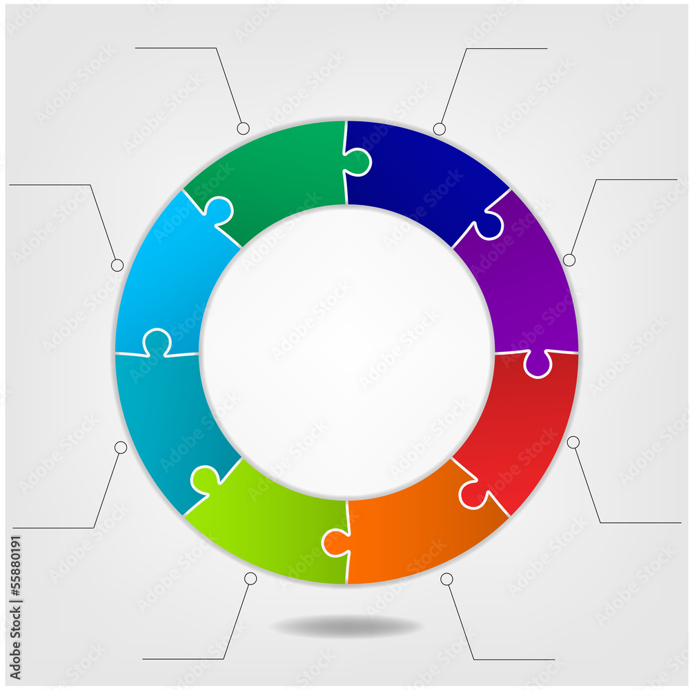 Naklejka premium colorful puzzle on circular banners,8 text boxes