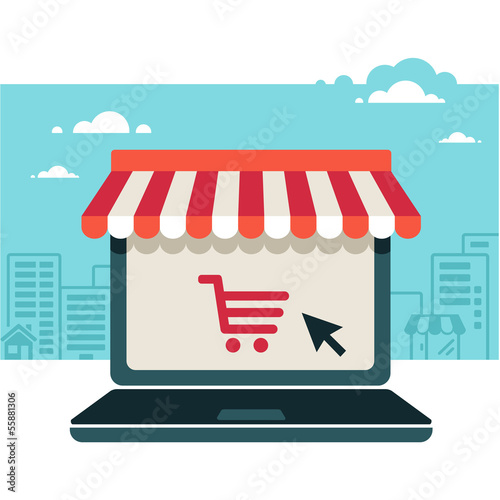 Online store. Sale, Laptop with awning