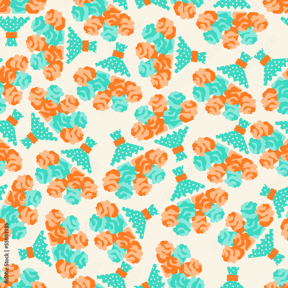 Seamless pattern with bouquets of roses in retro style. Seamless pattern with bouquets of roses in retro style.