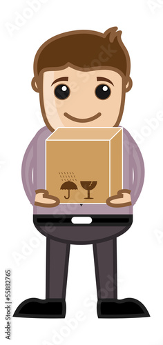 Man Lifting a Box - Business Cartoon