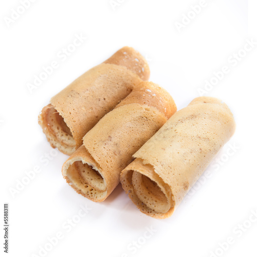 The native Thai style of crispy rolled crepes dessert Kanom Toky