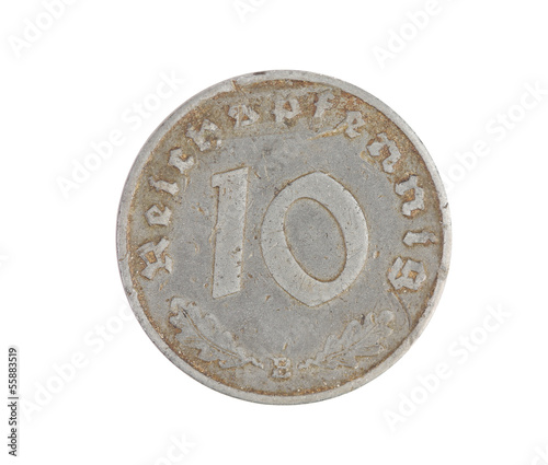 German 10 coin isolated on white. Front.