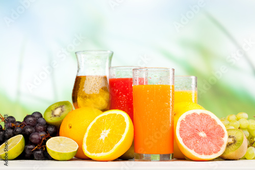 glasses of juice  fruits