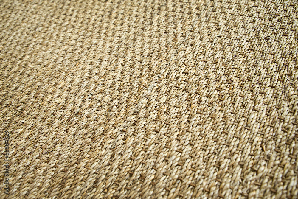 Gros plan d'un revêtement de sol naturel, fibres naturelles, coco, jonc de mer ou sisal