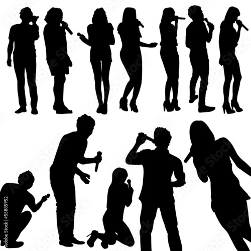 singers silhouette set vector