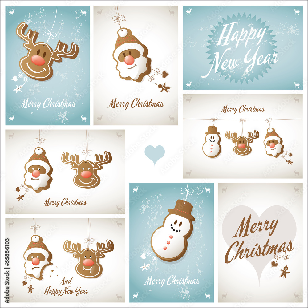 Fototapeta premium karte weihnachten schneemann rentier weihnachtsmann – vektor
