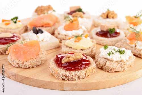 assortment of canape on board