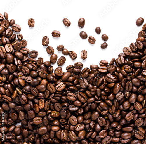 Coffee  beans isolated on white background with copyspace for te