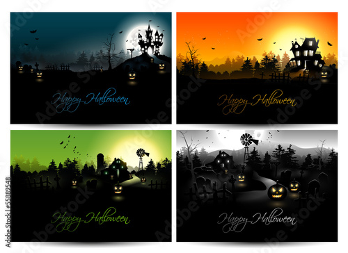 Set of four Halloween backgrounds
