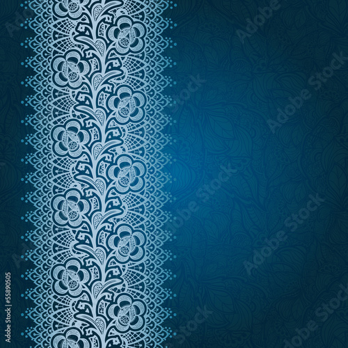 Winter time decoration card on background with lace ornament.