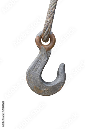 Rusty hook on chain isolated on white