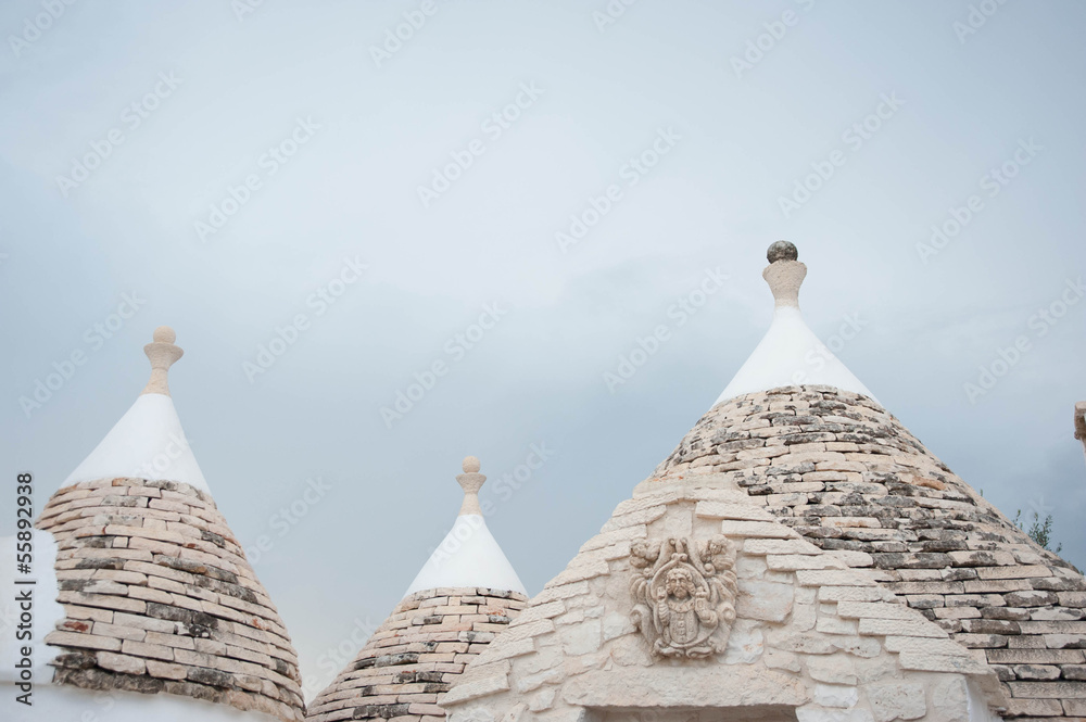  Trulli houses with conical roofs in Alberobello, Italy