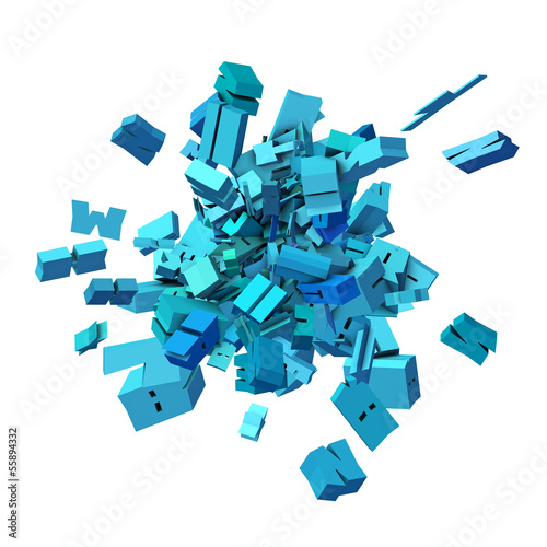 block alphabet font exploded in blue
