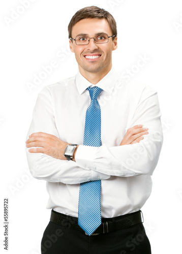 Smiling businessman, over white