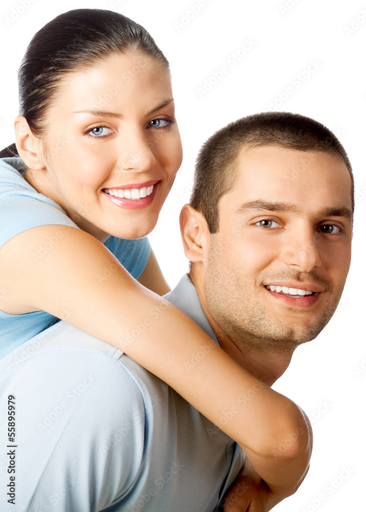 Obraz premium Young happy smiling couple, isolated