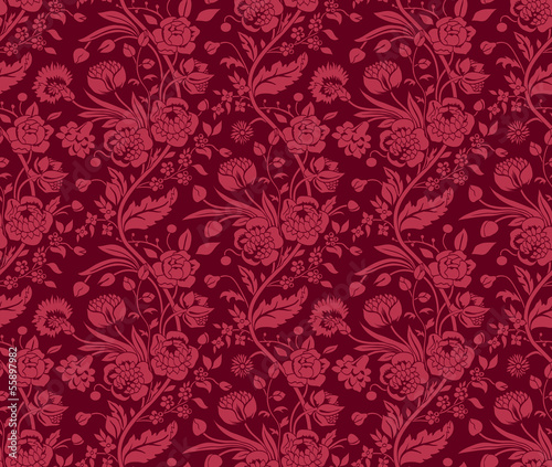 Claret seamless pattern with a vintage flower bouquets