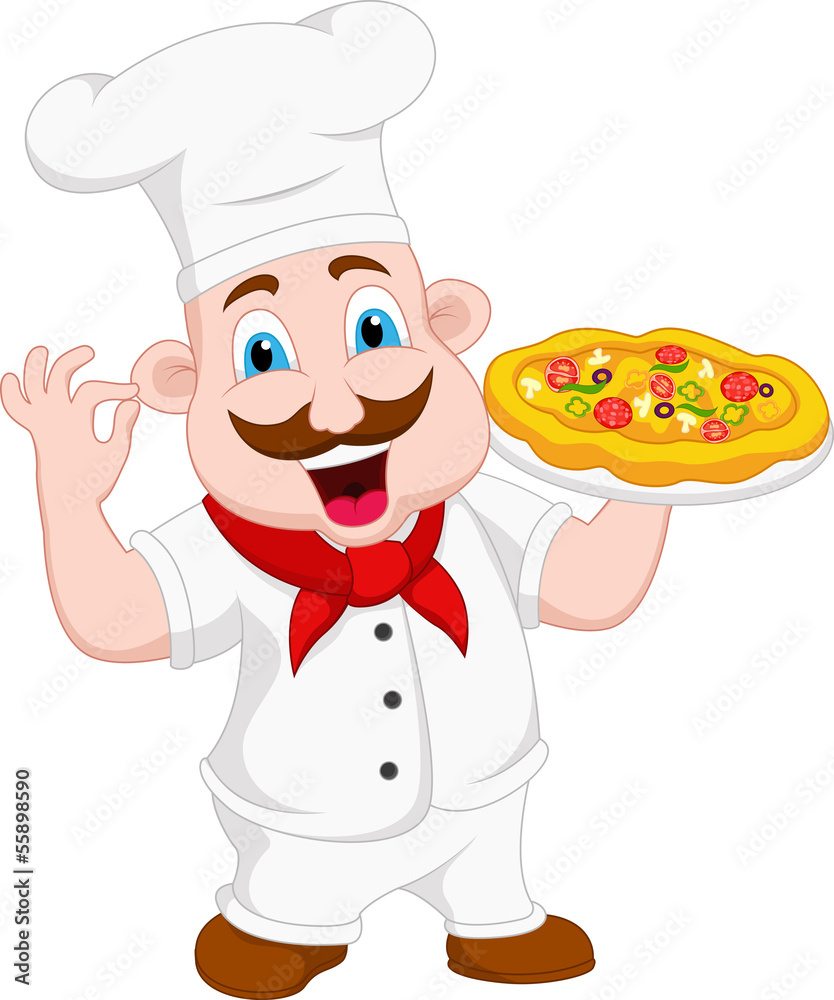 Cartoon Chef Character With Pizza Cartoon Chef Character With Pizza