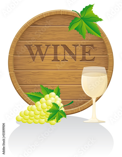 wooden wine barrel and glass vector illustration EPS10