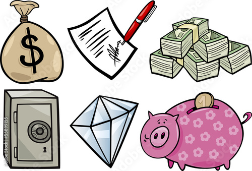 valuable objects cartoon illustration set