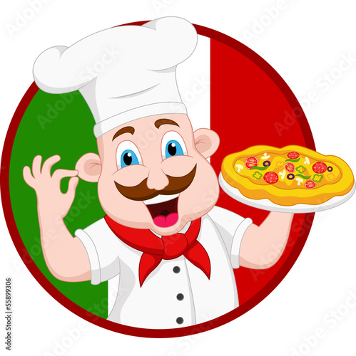 Cartoon Chef Character With Pizza